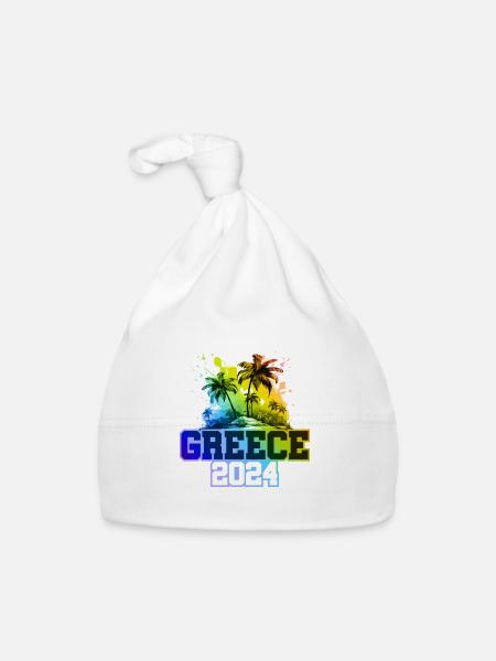 Grèce 2024 Vacances Palmiers Multicolores - Bonnet bio Bébé - blanc - Devant