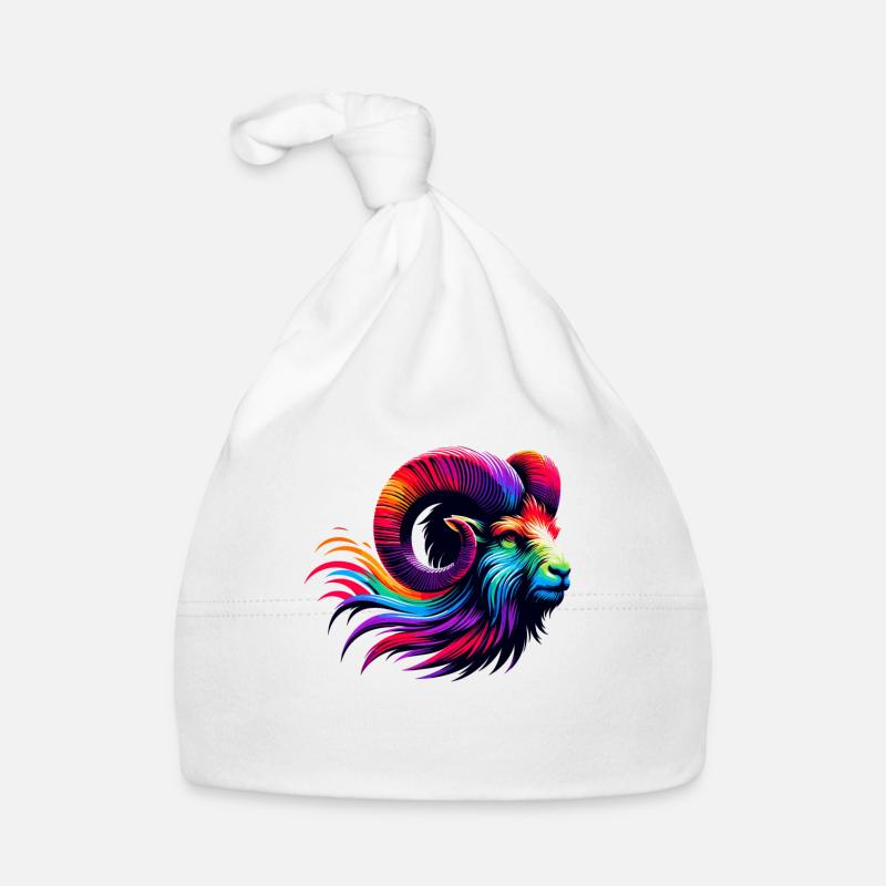 Widder Sternzeichen Lebendiges Regenbogen-Design - Baby Bio-Mütze - Weiß
