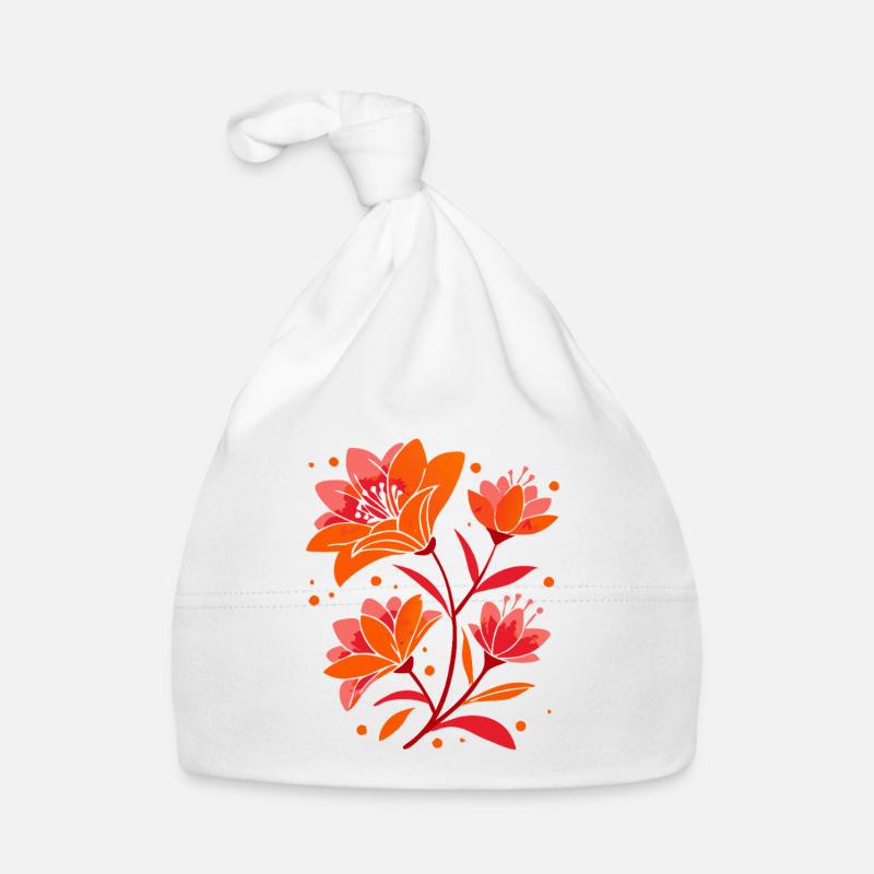 Belles fleurs rouges avec des feuilles printanières Bonnet bio Bébé