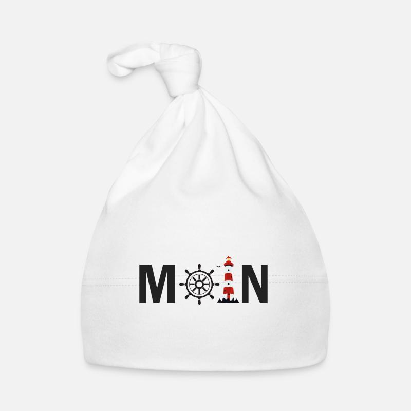 Moin mit dem Schiffsrad und dem Leuchtturm Baby Bio-Mütze