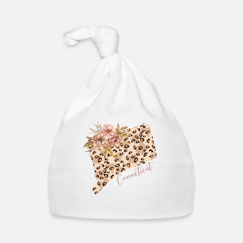 Leopard Print Map State Cenneticut Bonnet bio Bébé