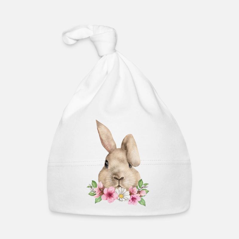 Tête de lapin avec fleurs imprimé lapin Bonnet bio Bébé