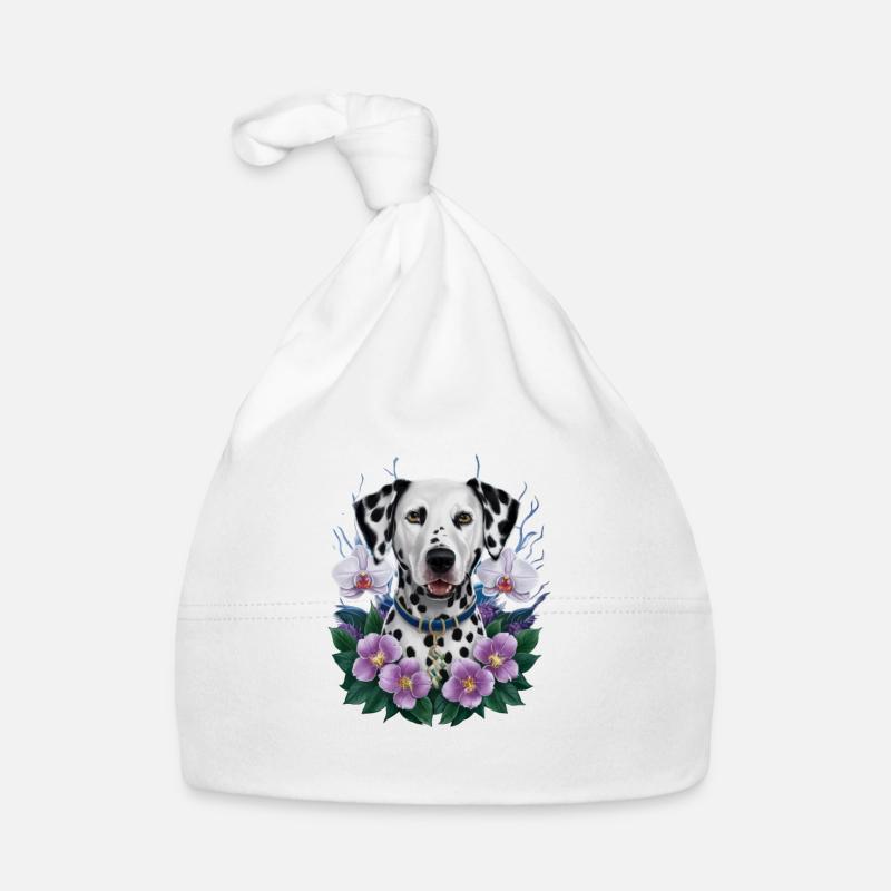 Dalmatien mignon avec des orchidées Bonnet bio Bébé