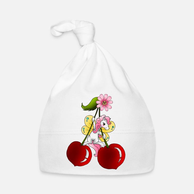 Poney fée sur cerise avec des fleurs de cerisier Bonnet bio Bébé