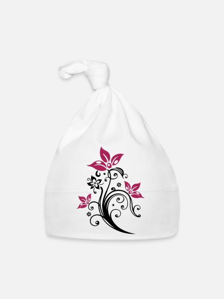 Ranke mit bunten Blumen, Blüten. Sehr feminin. - Baby Bio-Mütze - Weiß - Vorne