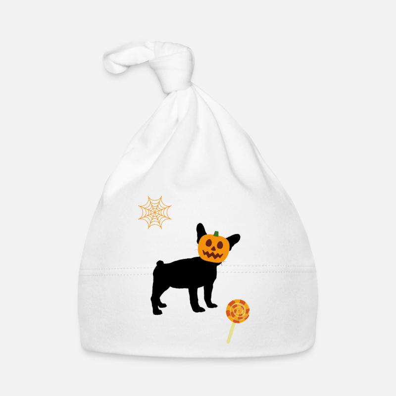 BOULEDOGUE TETE DE CITROUILLE HALLOWEEN - Bonnet bio Bébé - blanc