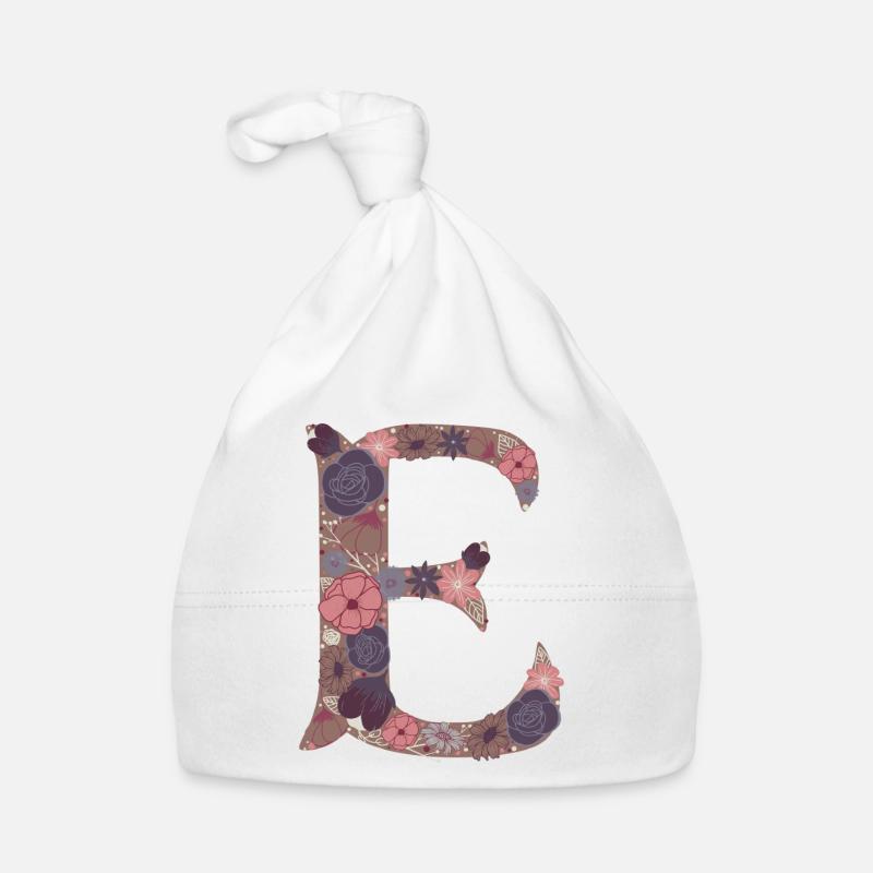 Blumenbuchstabe E - Baby Bio-Mütze - Weiß
