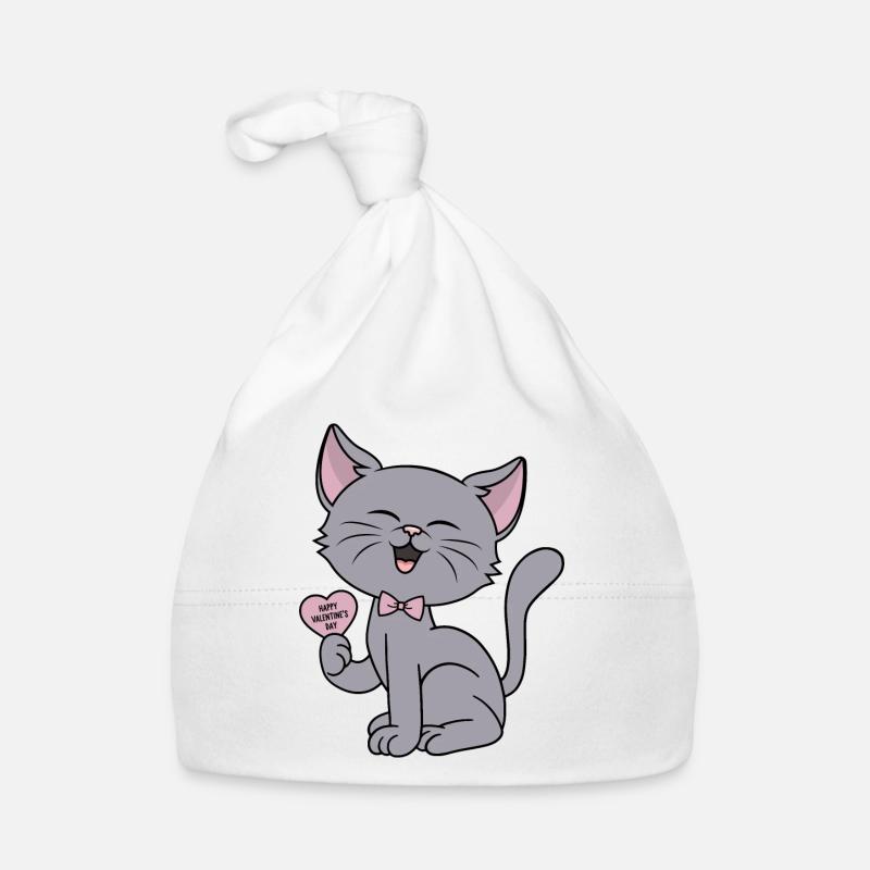 Chat Heart drôle cœur Couples Saint-Valentin - Bonnet bio Bébé - blanc