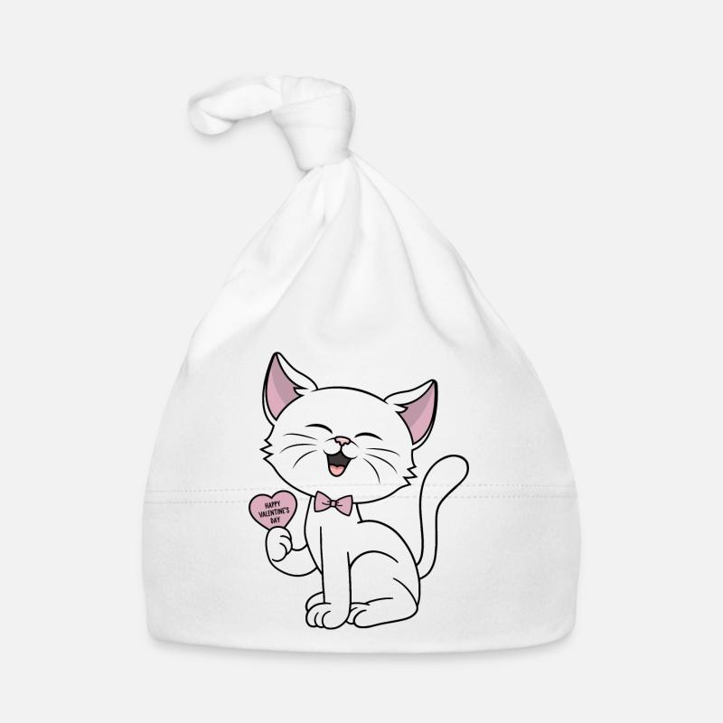 Chat Amour Cœur Couples Chats Drôle Saint-Valentin - Bonnet bio Bébé - blanc