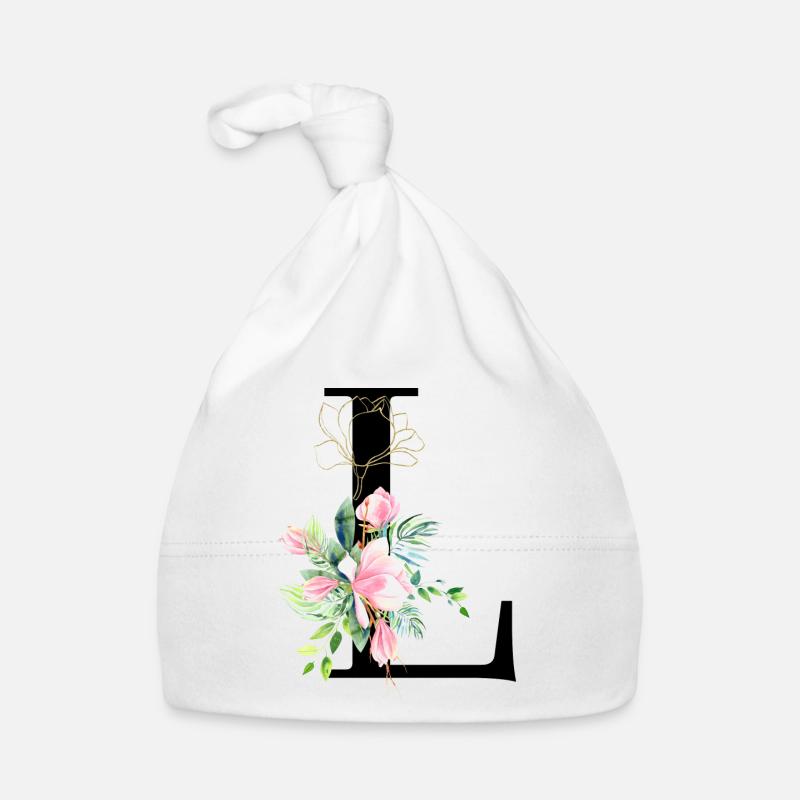 Buchstabe L Aquarell des Blumenmonogramms Baby Bio-Mütze