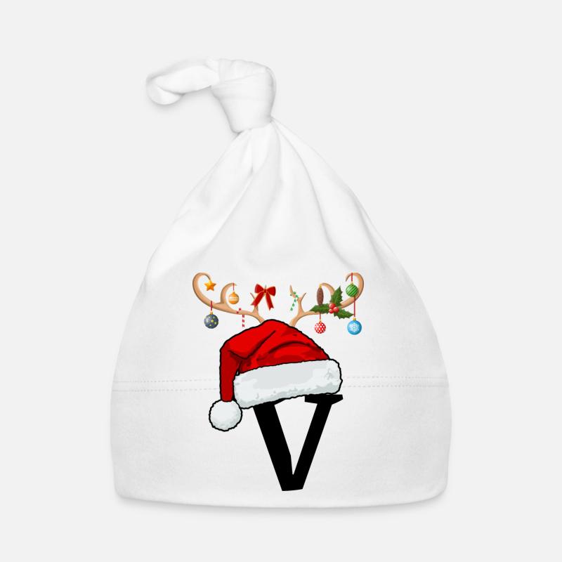 Lettre V bonnet de Noël - Bonnet bio Bébé - blanc