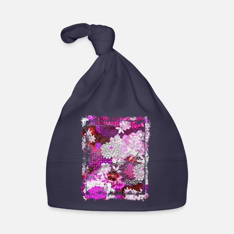 Japanese Floral Pattern Chrysanthemum Cherry Organic Baby Cap
