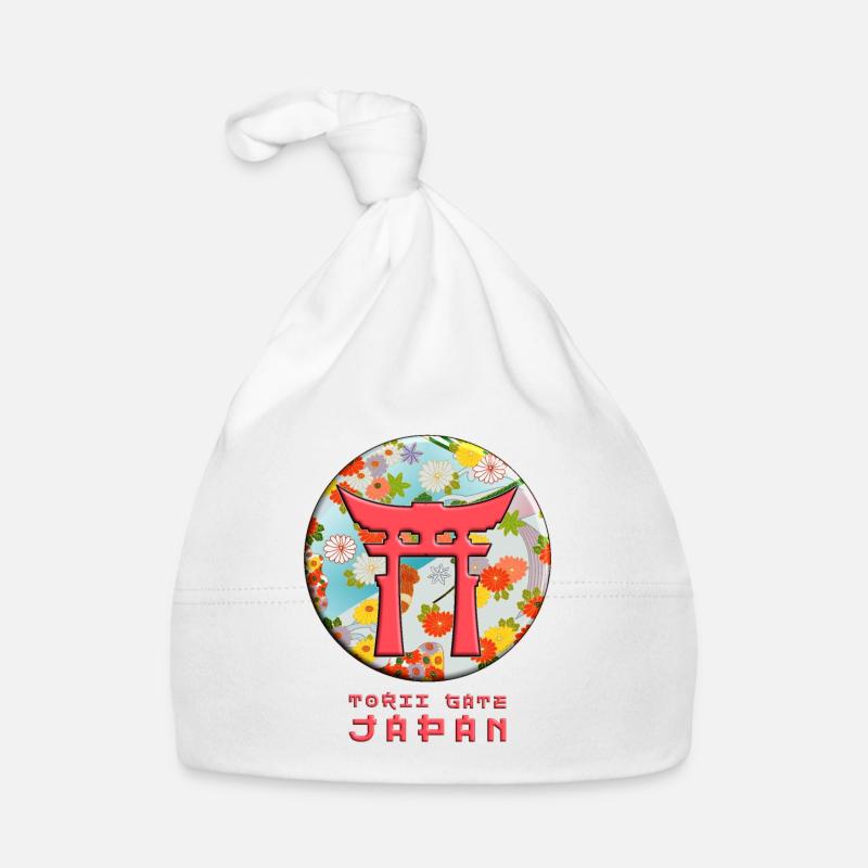 Symbole bouddhiste de la porte traditionnelle japonaise Torii - Bonnet bio Bébé - blanc