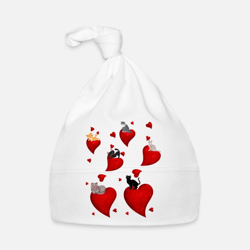petits chats et petits coeurs - Bonnet bio Bébé - blanc