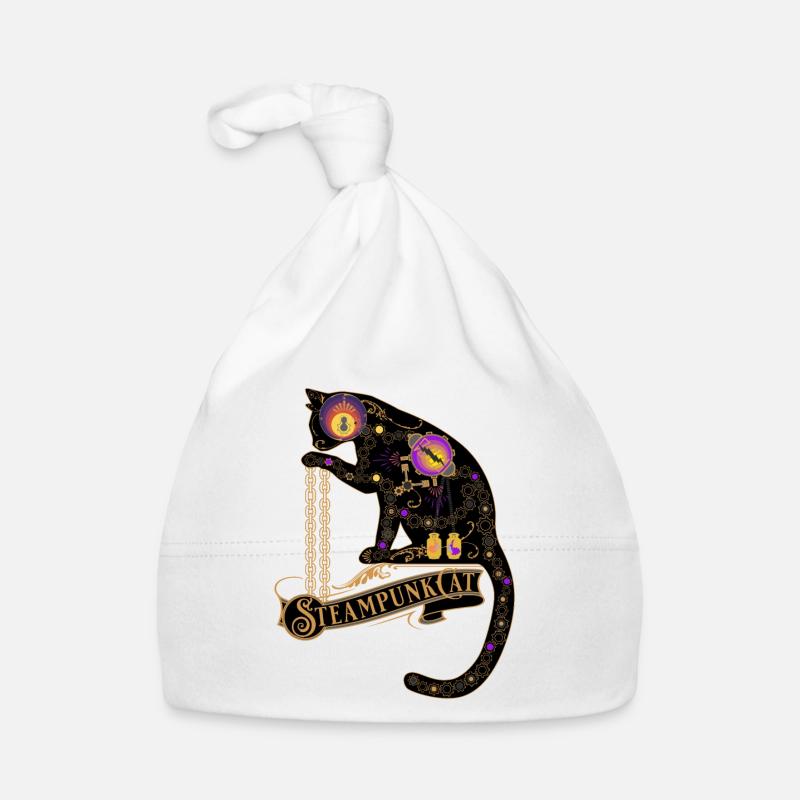 Steampunk Cat -Viktorianisches Steampunk Design - Baby Bio-Mütze - Weiß