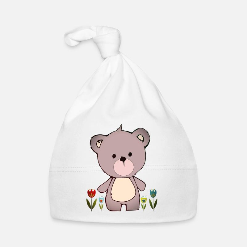 Happy Teddy Bär im Blumenmeer Baby Bio-Mütze