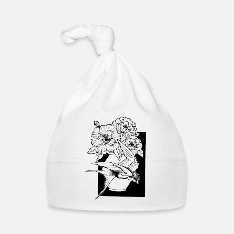 Hirondelles Bouquet 2 - Bonnet bio Bébé - blanc