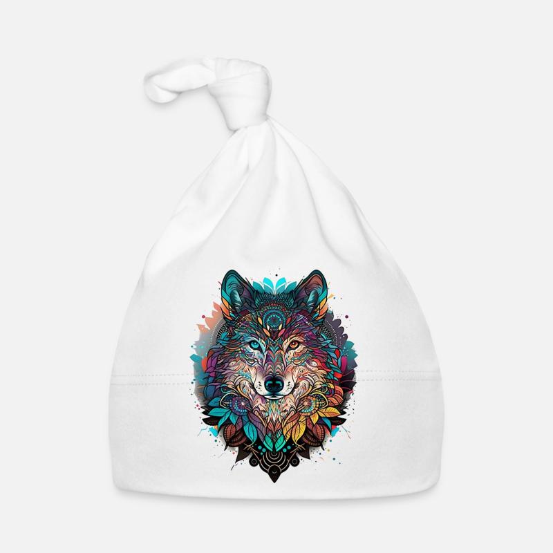 loup mystique mandala nature - Bonnet bio Bébé - blanc