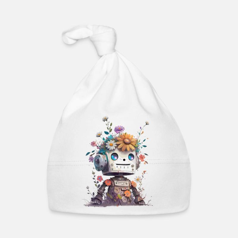 Petit robot avec des fleurs Bonnet bio Bébé