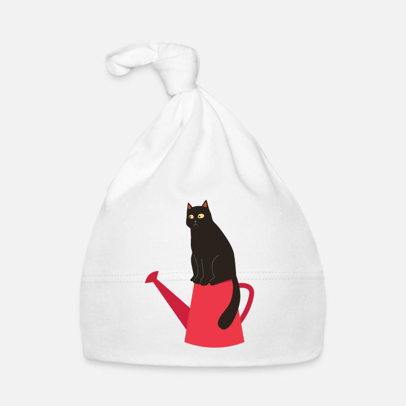 Design de printemps - chat noir sur arrosoir Bonnet bio Bébé
