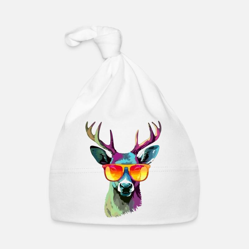 Jack le cerf à lunettes - Bonnet bio Bébé - blanc