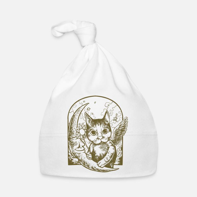 Celestial Cat and Winged Moon Organic Baby Cap