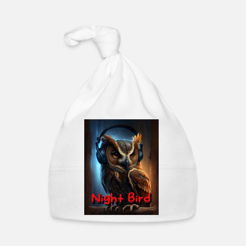 Nachteule mit Kopfhörer - Baby Bio-Mütze - Weiß
