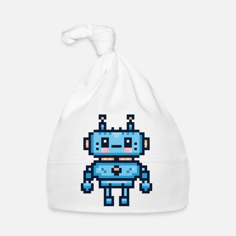 Robot pixel art - Bonnet bio Bébé - blanc