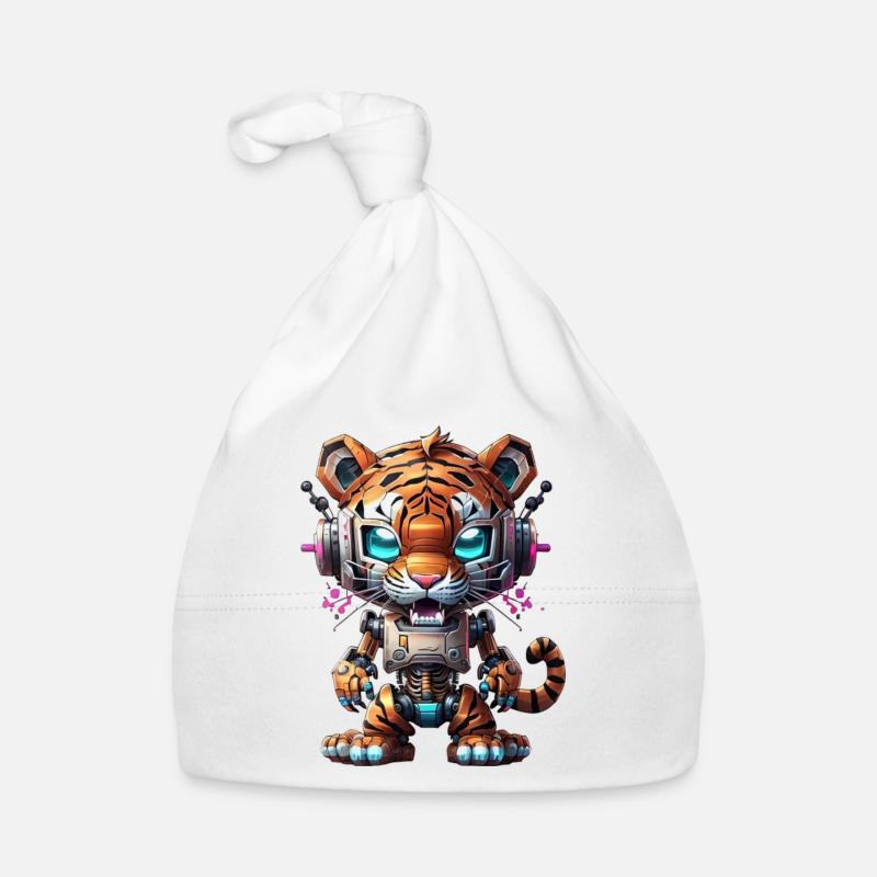 Robot Tigre - Bonnet bio Bébé - blanc