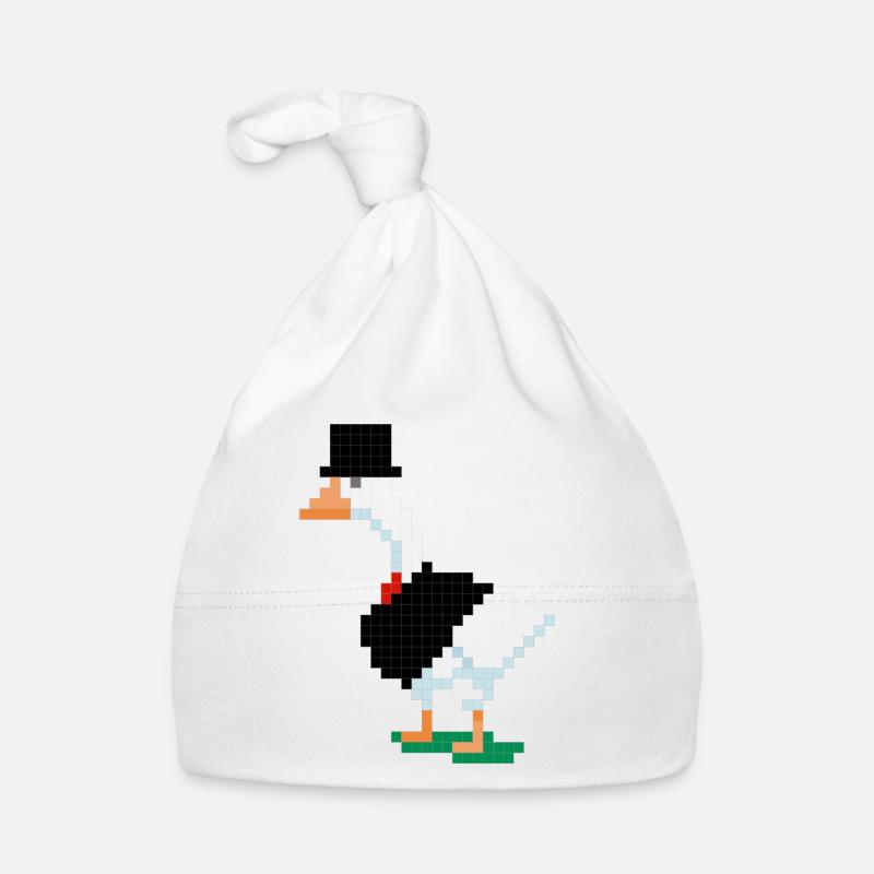 Un canard en costume pixélisé - Bonnet bio Bébé - blanc