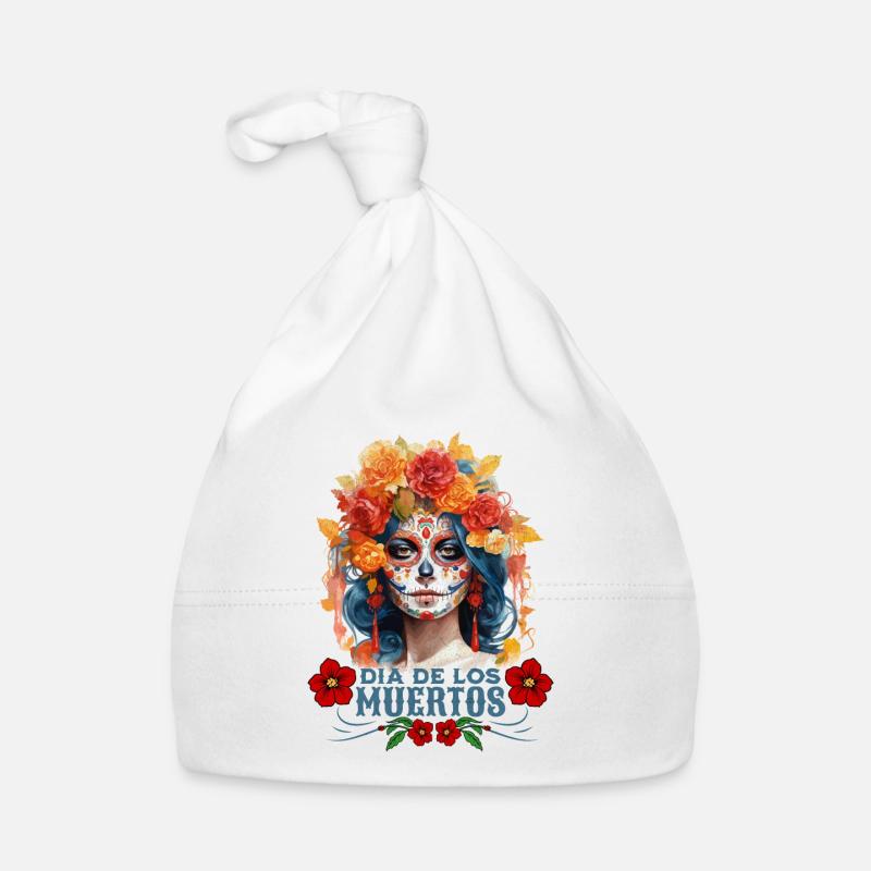 Dia De los Muertos Femme Multicolore Floral Skull - Bonnet bio Bébé - blanc