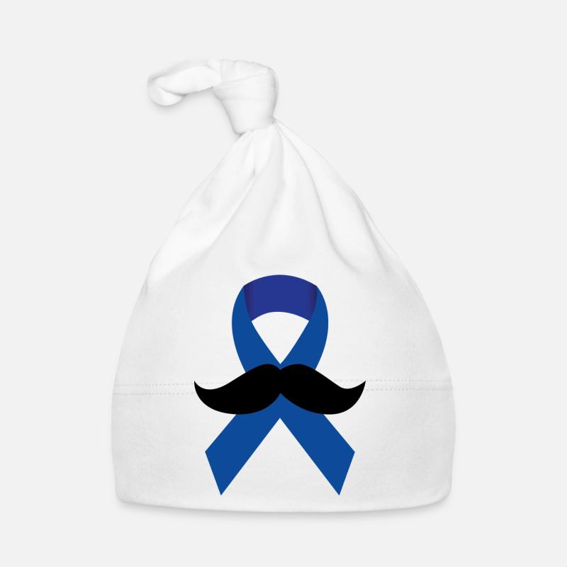 Moustache Ruban bleu - Bonnet bio Bébé - blanc