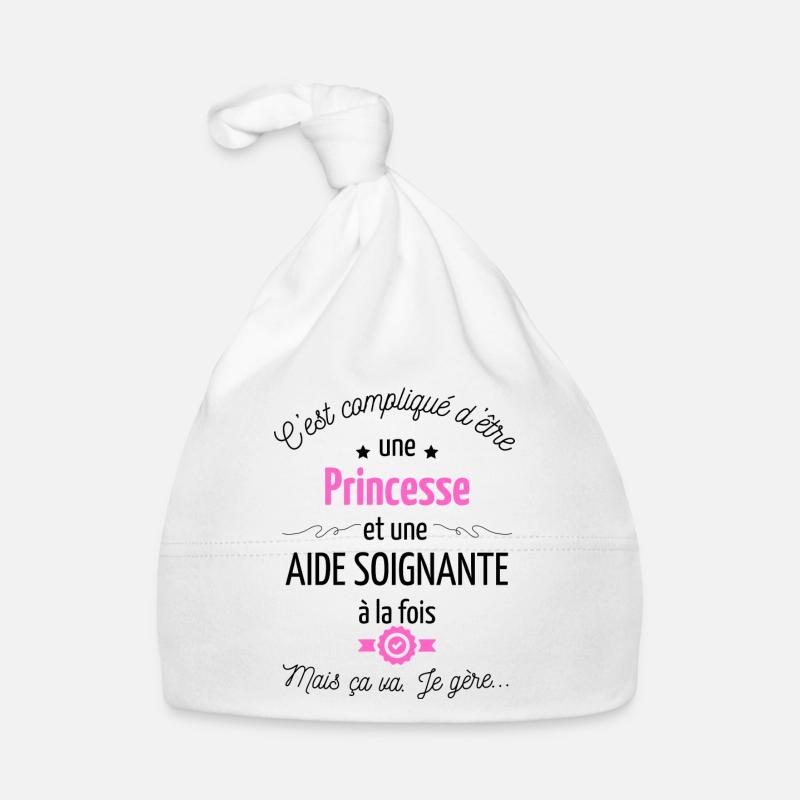 T-shirt Princesse Aide Soignante - Bonnet bio Bébé - blanc