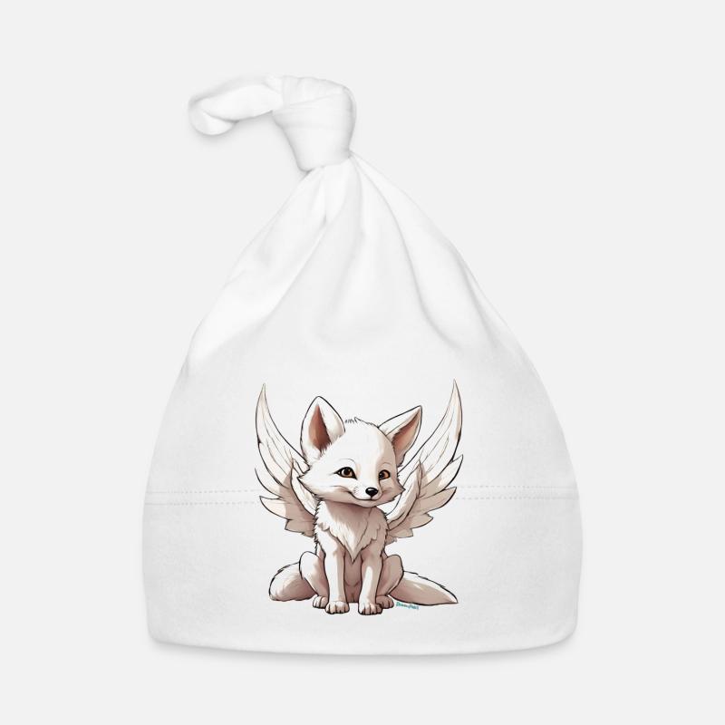 Magical cute white fox with angel wings Organic Baby Cap