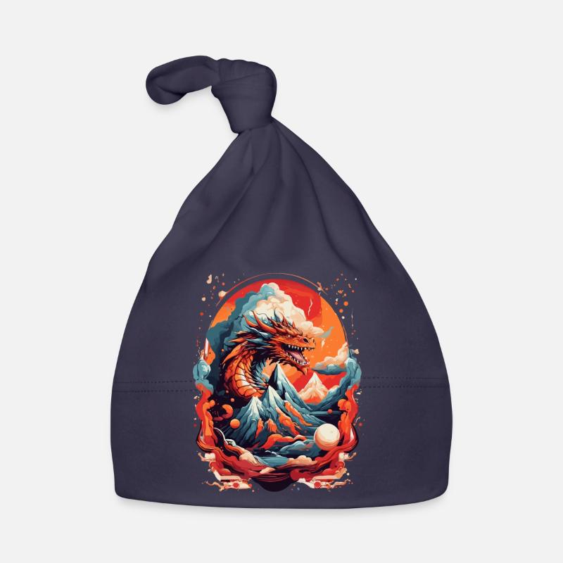 DRAGON BETWEEN MOUNTAINS & LAVA & FIRE, RETRO Organic Baby Cap
