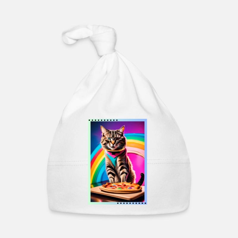 Rainbow cat with pizza Organic Baby Cap