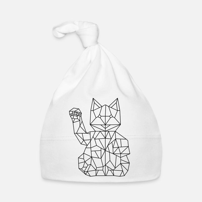 Fortune Cat Maneki-neko Polygon - Organic Baby Cap - white