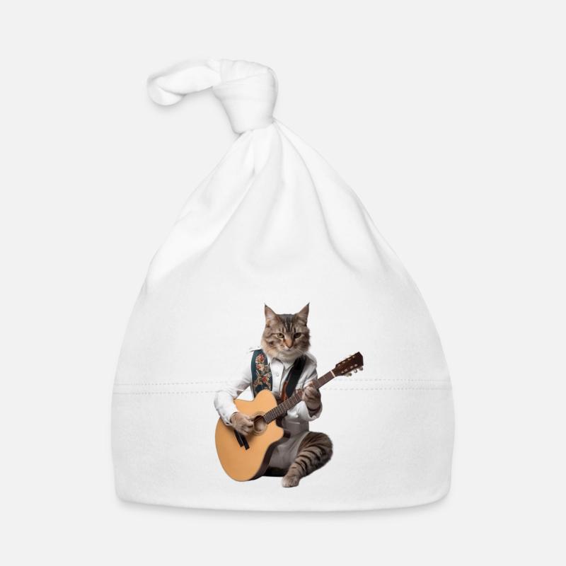 Chat guitare - Bonnet bio Bébé - blanc