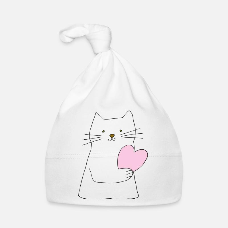Cat White with Heart Organic Baby Cap