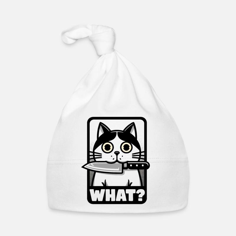 QUOI? UN CHAT AVEC UN COUTEAU - Bonnet bio Bébé - blanc