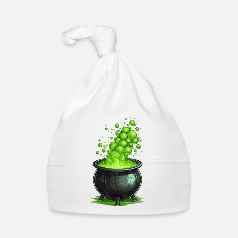 Chaudron de sorcière avec potion magique verte - Bonnet bio Bébé - blanc