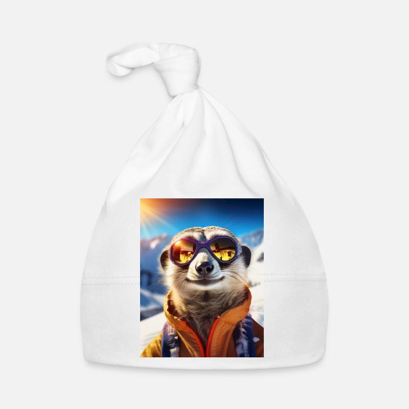 Suricates en vacances au ski - Bonnet bio Bébé - blanc