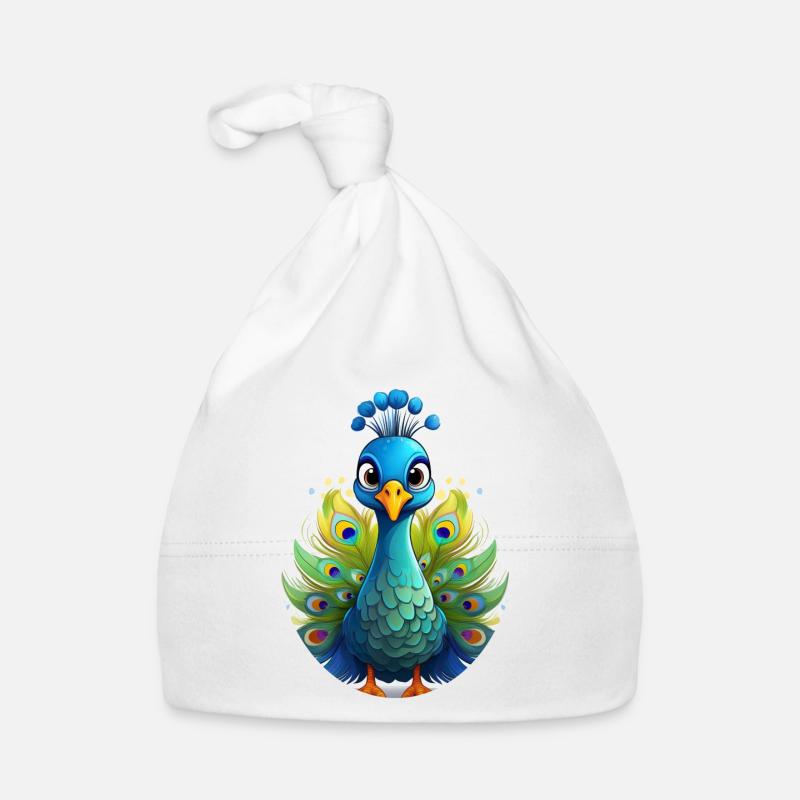 Pfau - Baby Bio-Mütze - Weiß