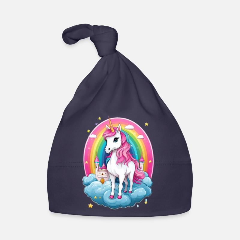 Fantasy Unicorn with Rainbow and Castle Organic Baby Cap