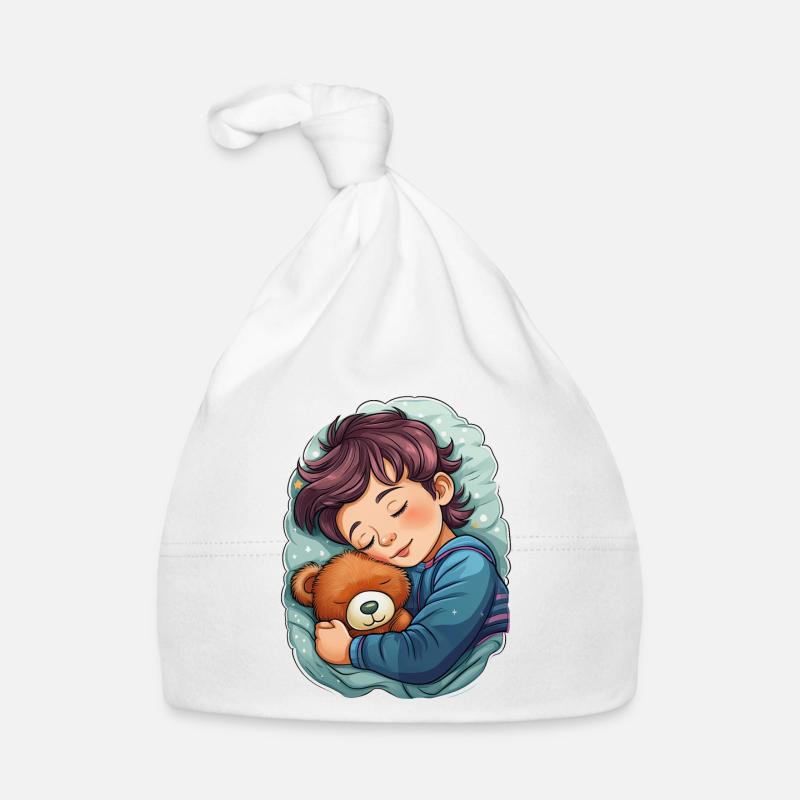 Sleeping child with teddy bear Organic Baby Cap