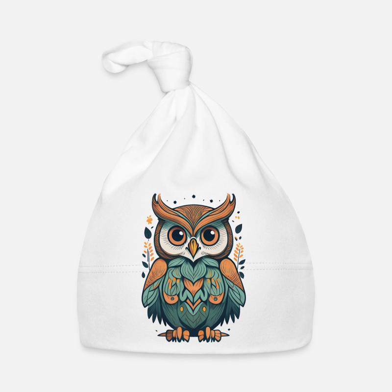 Hibou abstrait - Bonnet bio Bébé - blanc