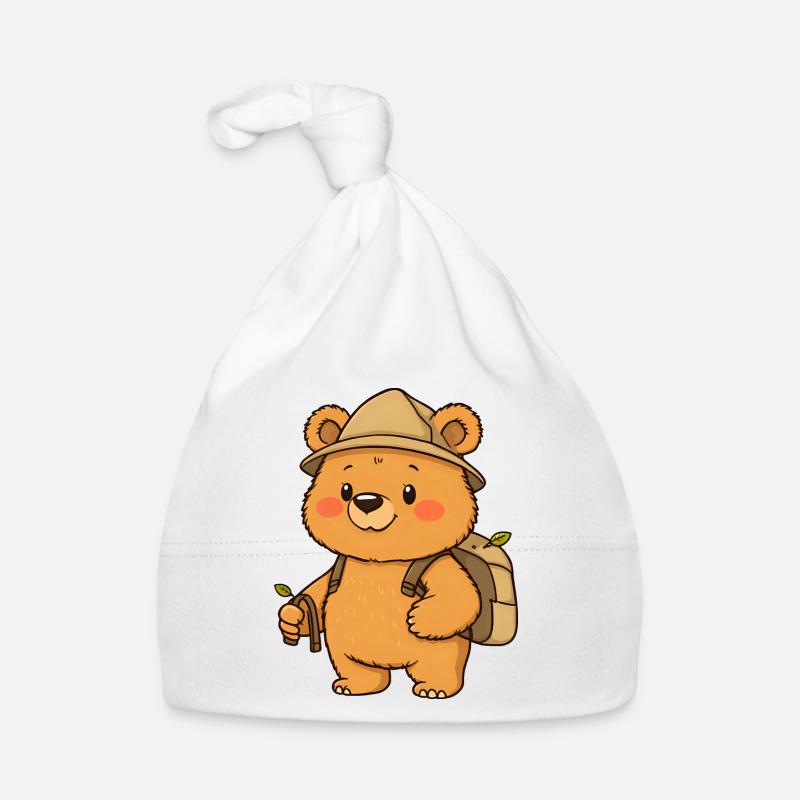 Adventurous Teddy Bear Explorer with Backpack Organic Baby Cap