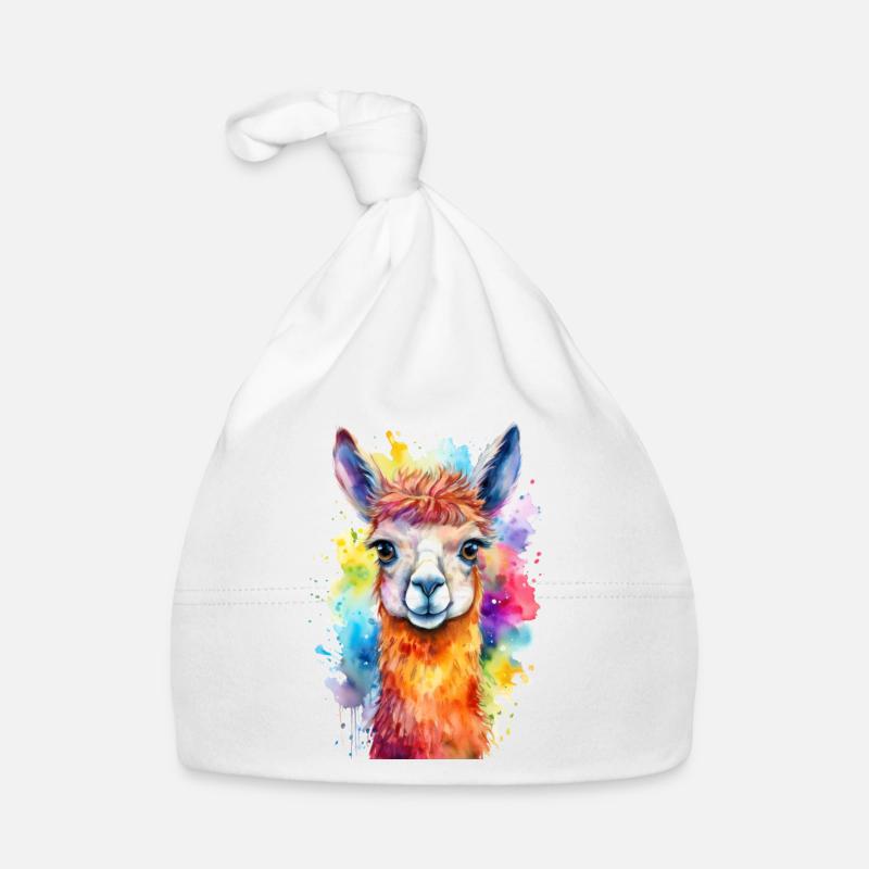 Lama oder Alpaka Aquarell Illustration Baby Bio-Mütze
