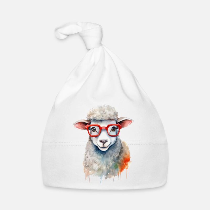 Ein niedliches Schaf mit einer roten Brille Baby Bio-Mütze