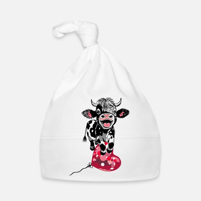 Lustiges Kalb mit Herz Luftballon Baby Bio-Mütze